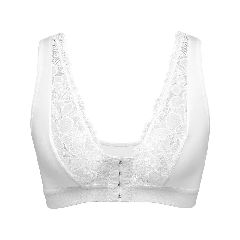 Hot Sale Floral lace-up sheer breathable sports bra with front fastening and side support for women wire free bra